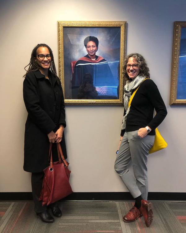 OPEEP Directors Dr. Tiyi Morris (left) and Dr. Mary Thomas (right) posed with a portrait of Senior Vice Provost for Student Academic Excellence Charlene Gilbert while on a visit to OSU Lima