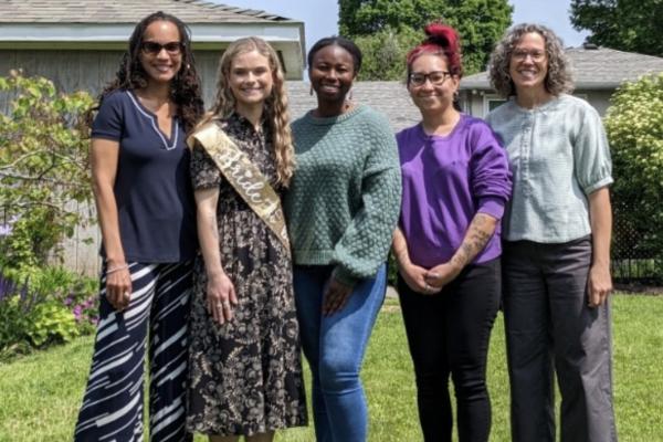OPEEP Directors and staff pose for a photo together in May 2023. (L to R) Dr. Tiyi Morris, Nicole Edgerton, Siatta Dennis-Brown, Babette Cieskowski, and Dr. Mary Thomas.