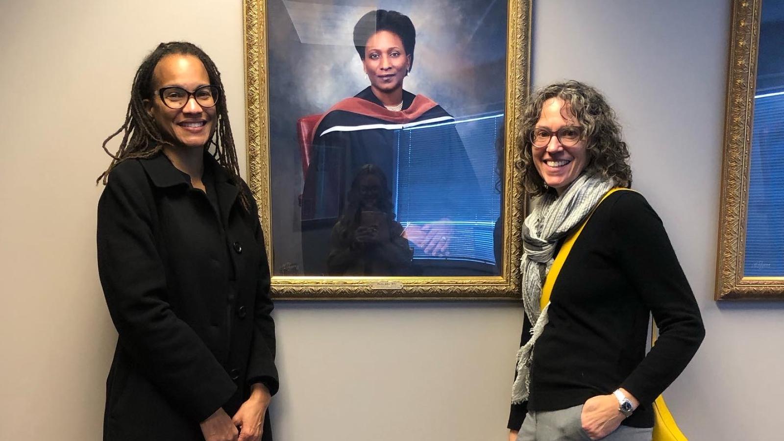 OPEEP Directors Dr. Tiyi Morris (left) and Dr. Mary Thomas (right) posed with a portrait of Senior Vice Provost for Student Academic Excellence Charlene Gilbert while on a visit to OSU Lima